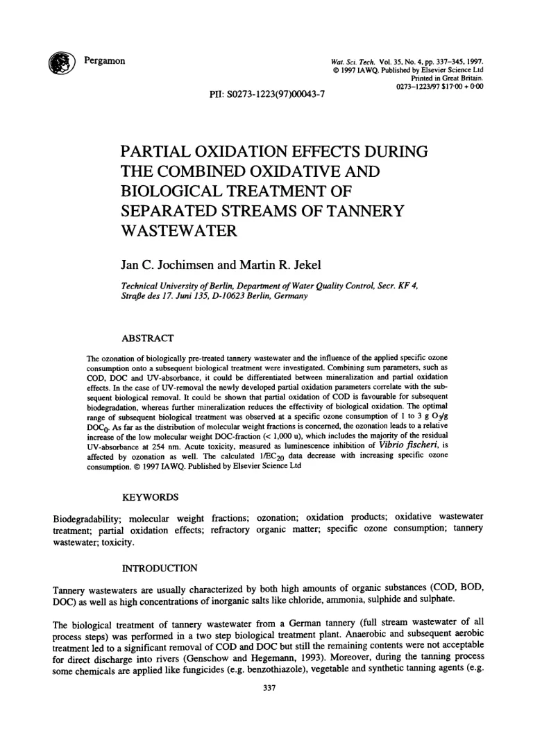 Partial Oxidation Effects During The Combined Oxidative And Biological Treatment Of Separated Streams Of Tannery Wastewater