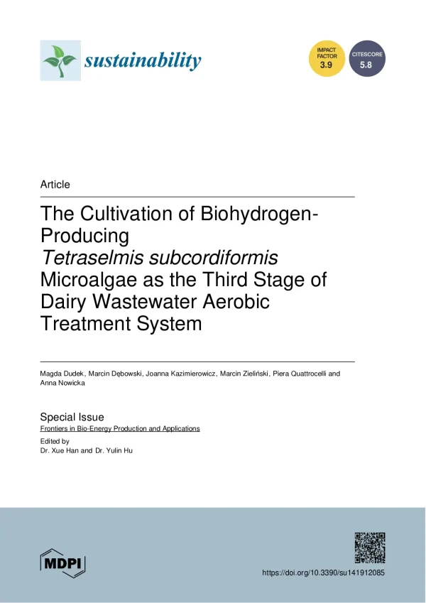 The Cultivation Of Biohydrogen-Producing Tetraselmis Subcordiformis Microalgae As The Third Stage Of Dairy Wastewater Aerobic Treatment System