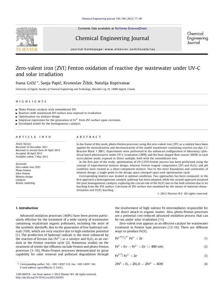 Zero-Valent Iron (ZVI) Fenton Oxidation Of Reactive Dye Wastewater Under UV-C And Solar Irradiation