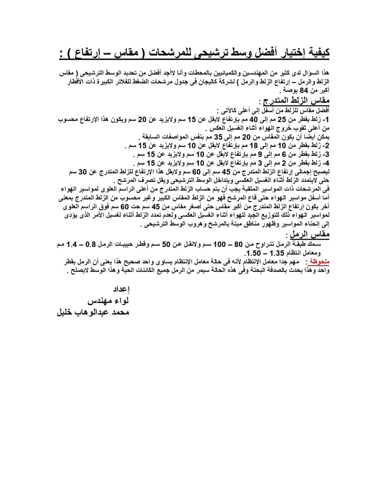 كيفية إختيار أفضل وسط ترشيحى للمرشحات (مقاس – إرتفاع)